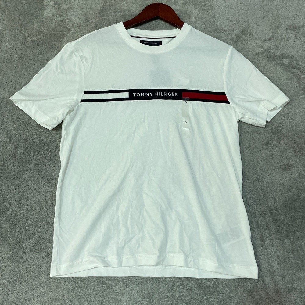 NWT Tommy Hilfiger Men's Small White Regular Fit T-Shirt Cotton Logo
